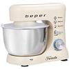 BEPER BP.200 Impastatrice Planetaria professionale 4,5L, Potenza 1000W, 8 Velocità e Funzione Pulse - Frusta, Paraschizzi e Gancio Inclusi, Bianco