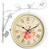 Gralara Orologio Da Stazione Bifacciale, Rotondo Da 25 Cm, per Camera E Patio, bianco retrò