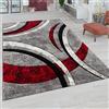 Paco Home Tappeto Salotto Pelo Corto Vintage Contorni Rifilati A Mano Effetto 3D, Dimensione:80x300 cm, Colore:Grigio-Rosso