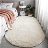 Reyox Tappeto Ovale Moderno Peloso Morbida Soffici Antiscivolo Tappetino a Pelo Lungo per Soggiorno Camera da Letto beige 60 x 160 cm