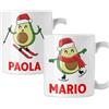 Colorfamily Coppia di tazze Natale Tazza Natalizia PERSONALIZZABILE con nome Avocado Sci Divertente Lui Lei Christmas Mug 11 Oz Idea Regalo