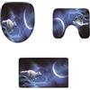 A.Monamour Set Tappeti Bagno 3 Pezzi Completo Lupo Bianco Che Guarda Il Cielo Notturno Stellato Blu Luna Rotonda Natura Scenario Stampa Antiscivolo Morbidi Assorbente Lavabile Tappetini per Il Bagno