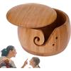 Lisutupode Ciotola per filati in legno, per lavori a maglia, portatile, per lavorare a maglia, ciotola in legno per uncinetto, porta filati con fori e vortici, per principianti, 15 x 8 cm