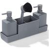 Marchfunny Set di organizzazione per lavello da cucina con due dispenser di sapone liquido da 350 ml e vassoio antigoccia rimovibile per casa, ristorante (grigio)