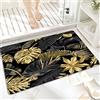 ANNKOOT Tappeto da Bagno in Microfibra, Tappetino da Bagno Antiscivolo,Foglie tropicali oro e nere su sfondo scuro,Morbido, Facile da Pulire, Molto Assorbente per Bagno, Camera da letto, Interni 60x100 cm