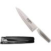 Antica Coltelleria Boido Alessandria Global GF99 Chef's Knife Fluted Set. Combinazione composta da un Coltello da cuoco con lama alveolata di 20,5 centimetri in acciaio Cromova e il coprilama Modello GKG 103.