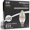 Eurocali 20x Lampadine LED filament E14 6W Trasparente (600lm pari ad alogena 45W) Candela Caldo 3000K - Fascio Luminoso 300°