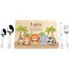 LAUBLUST Posate per bambini con stampa del nome e scatola regalo in legno personalizzata | 4 pezzi - Posate in acciaio inox | Regalo personalizzato per ragazzi e ragazze (Safari)