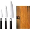 KAI/Palatina Werkstatt Kai Wasabi Black - Set Regalo Composto da 3 coltelli Multiuso, 3 coltelli da Cucina e Ultra affilati e 1 Tagliere Grande in Legno di Quercia, 25x15 cm