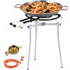 PALUPLUS Set Paellera Composto da: Cavalletto Treppiede Regolabile, Padella Paella da 46 cm, Bruciatore a Gas da 40 cm a 2 Fuochi e Regolatore di Pressione, per Cene ed Eventi
