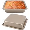 Tissting 2 Pezzi Stampo Plumcake,Teglia da Forno Antiaderente 22,5 x 22,5 x 4,6cm Quadrata Profonda Teglia da Forno Acciaio al Carbonio per Biscotti Pane, Facile da Pulire, Oro