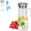 Oceano Brocca Caraffa plastica acrilica Pet con coperchio beccuccio versatore succhi frutta bevande acqua bibite sangria tè freddo caldo cocktail doppio foro in acciaio inossidabile (1.3L+Spazzole)