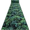 rugsx Passatoia gommata MONSTERA Foglie, tappeto antiscivolo per cucina, corridoio, soggiorno, robusto, moderno, verde 80x230 cm