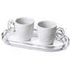 Omada Design Set 2 Tazzine Caffè in porcellana con Manici e Vassoio abbinati in acrilico trasparente, Made in Italy, Linea Crystal, Bianco