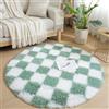 Lifup Tappeto Shaggy a Scacchi, Tappeto Rotondo Peloso Soggiorno, Antiscivolo Lavabile Morbido e Spesso per Camera da Letto, Cameretta Verde e bianco 140 x 140 cm