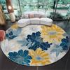 Generic Tappeto Rotondo 180 Cm Lavabile Con Acquerello Fiori Cortile - Extra Morbido Colore Blu Navy Ideale Per Camera Da Letto Soggiorno Sala Da Pranzo O Cameretta Dei Bambini