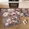 MLSOWM Tappetini da Cucina Fatiscente Ma Unico, Set di 2 Tappeto da Cucina Bouquet D'Epoca Antiscivolo Tappeto Passatoia per Ufficio, Lavello, Scrivania in Piedi, 43x75cm+43x120cm, Rosa