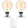 Philips Hue Espansione Globo a Filamento Bianco E27-2 Hue Lampadine e Interruttore Dimmer - Luce Bianca Calda - Dimmerabile