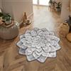 Lumirug, tappeto a forma di loto, grigio, soffice, con fiori, design floreale neutro moderno, lavabile, antiscivolo, per camera da letto, soggiorno, area per meditazione e yoga, 80x80 cm