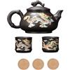 HSNAXingLife Set teiera e tazza cinese da tè, Drago e fenice teiera che cambia colore,Teiera con tazza in argilla viola,Ceramica 1 vaso 2 tazze,Con sottobicchiere (Drago Fenice, Senza confezione regalo)