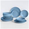 IlGruppone 18 Piatti, 6 Coperti Completi - Servizio da Tavola in Gres Porcellana Smaltato, Piatti con Certificazione Contatto Alimentare per Microonde e Lavastoviglie - Design Moderno, Azzuro