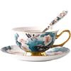 Eplze YBK Tech - Set di tazze e piattini in stile europeo, tazza da tè e caffè, per colazione, casa, cucina, motivo fiori di uccelli e camelie (turchese)