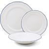Brigros - Servizio Piatti 18 Pezzi in Ceramica Bianca con Bordo Dipinto a Mano, Set Piatti 6 Persone in Porcellana Elegante e Moderna, Modello Grace (Blu)
