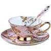 Eplze YBK Tech - Set di tazze e piattini in stile europeo, tazza da tè e caffè, per colazione, casa, cucina, motivo uccelli e alberi (rosa chiaro)