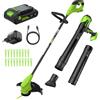 Greenworks 24V 25cm Tagliaseta senza fili/Bordatrice e soffiatore di foglie Brushless 270CFM Kit combinato, batteria da 2,0 Ah e caricabatterie incluse - CKS022