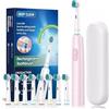 Generic Spazzolino elettrico rotativo ricaricabile per adulti, spazzolino rotante con testine morbide, pulizia profonda, timer intelligente da 2 minuti, impermeabile IP67 (rosa, 8 teste)
