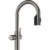 BLANCO CHOICE Icona-C | Rubinetto da cucina all-in-one in platino satinato | escluso unità di trattamento dell'acqua CHOICE.ALL | acqua refrigerata in still, media, frizzante e calda | [16 x 28,2 x