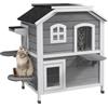 PawHut Casetta per Gatti con Tetto Apribile in Asfalto, Bianco e Grigio | Esterno ed Interno, Cuccia per Gatti in Legno di Abete, 2 Piani, 4 Ingressi, 3 Piattaforme, Base Rialzata, 99.5x76x91 cm