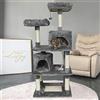 HUOLE Moderno di Legno Albero Tiragraffi per Gatti Alberi per Gatto Graffiatoio Robusti Grotta Corda di Sisal Letto Morbido Nido Stuoie Rimovibili Beige Altezza(60 * 48 * 145 cm (grigio))