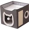Generisch Cuccia per gatti a 2 piani, per interni, 40 x 40 x 36,5 cm, con tavola tiragraffi e palla da gioco, intercambiabile, casetta per gatti interni, cani, grigio, peluche, antiscivolo