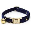Generico Collare di gatto in velluto artificiale morbido personalizzato, Tag personalizzato del gatto, Collare del gatto inciso laser del bottone del metallo, circonferenza del collo 16-32 cm(Stella blu)