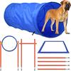 Froadp Attrezzatura per Agilità per Cani Combinazioni di Ostacoli con Pali da Slalom Anello Regolabile Asta del Salto in Alto, Tunnel per Cani e Gatti, Agility Set per la Formazione al Coordinamento