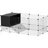 PawHut Gabbia per Animali Piccoli Modulabile con 2 Casette Rialzate, Recinto per Conigli, Porcellini d'India e Ricci da interno con 31 Pannelli, Nero