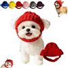 Generico Berretto rosso in maglia per cani con paraorecchie, caldo cappellino invernale per animali domestici, divertenti cappellini caldi in lana con fori per le orecchie, per cani di piccola taglia (A)