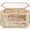 tectake® Gabbia per Criceti in Legno, 115x60x58 cm, 3 Piani, 3 Rampe | Griglia Apribile, Pannelli in Plexiglass, Cassetto Integrato, Vaschetta Mangime, Bilici Gioco, Ventilazione, Marrone