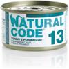 Generico Natural Code Umido Gatto Adult gusto TONNO e FORMAGGIO, Numero 13, alimento completo in SFILACCETTI per gatti adulti di tutte le taglie, altamente digeribile | 12 scatolette da 85 grammi l'una.
