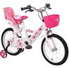 Baroni Toys Bicicletta Bambine Rosa con Design Sile Cuori con Ruote di Gomma, Porta Bambola e Rotelle Incluse, Bici Bambini da 4 a 7 Anni in Acciaio con Cestino, Rosa, Cuori, Misura 16