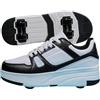 Xisnuient Scarpe Con Ruote Per Bambini E Bambine, Pattini A Rotelle Per Bambini Con 4 Ruote, Pattini A Rotelle 2 In 1, Scarpe Da Skateboard Multifunzione, Pattini A Rotelle (36EU,Nero)