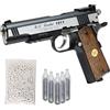 Generico Pistola Softair Coltt 1911 CO2 Full Metal, Pistola a Pallini Scarrellante con 10 Bombolette, 1000 Pallini 6mm, Pistole Softair, Airsoft, colore nero, potenza 0,90 joule (LEGNO)