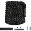 MSPORTS Battle Rope - Corda da Allenamento Professionale, Lunghezza: 15 m, Diametro: 5 cm, Nero/Giallo - 15 m.