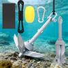 UISEBRT Ancoraggio pieghevole per barche in ghisa zincata a caldo, 0,7 kg, con corda di ancoraggio da 10 m, moschettone, boa e borsa per il trasporto impermeabile, per barche gonfiabili, kayak, SUP