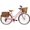 Cicli Tessari - bicicletta da donna bici da città city bike da passeggio 28'' con cambio vintage retro' cesto in vimini borse laterali (azzurro)