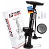 Pitlane Performance® Pompa ad aria con manometro 42 cm Pompa a pedale con barometro fino a 11 bar Compatibile con valvole Schrader, Presta, Dunlop (Nero 43 cm)