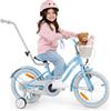 sun baby Heart Bike Bicicletta bambina 16 pollici, bici per bambini da 4 anni con rotelle, barra di spinta, cestino, campanello, freno contropedale e V-Brake (Rosa, 16 pollici)