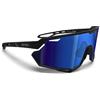 Bertoni Occhiali Sportivi Ciclismo MTB Running per Uomo Donna in TR90 100% Protezione UV mod. ALPHA (Nero Opaco/Nero Lucido - Lente Specchiata Blu)