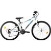 Multibrand Distribution Multibrand Velotec Tempo Mountain Bike in alluminio da 24 pollici, 18 velocità, V-Brake, bici per ragazzi, adatta per 130-155 cm (Bianco con Blu e Nero)